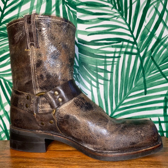 Frye Distressed Brown Leather Harness Motorcycle Boots Men’s 10 M USA - Picture 9 of 13
